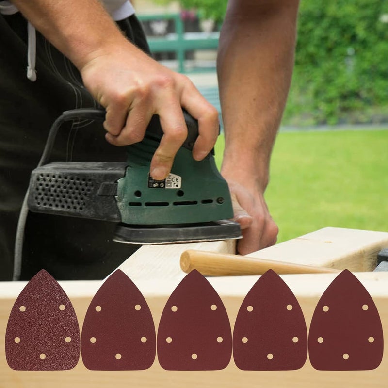 TOOINKCV 50 Pcs Mouse Detail Sander Sandpaper, 40/80/120/180/240 Grit Hook and Loop 140mm Mouse Sander Pads, Sander Replacement Pads, Assorted Triangle Sandpaper for Detail Mouse Sander - Image 4